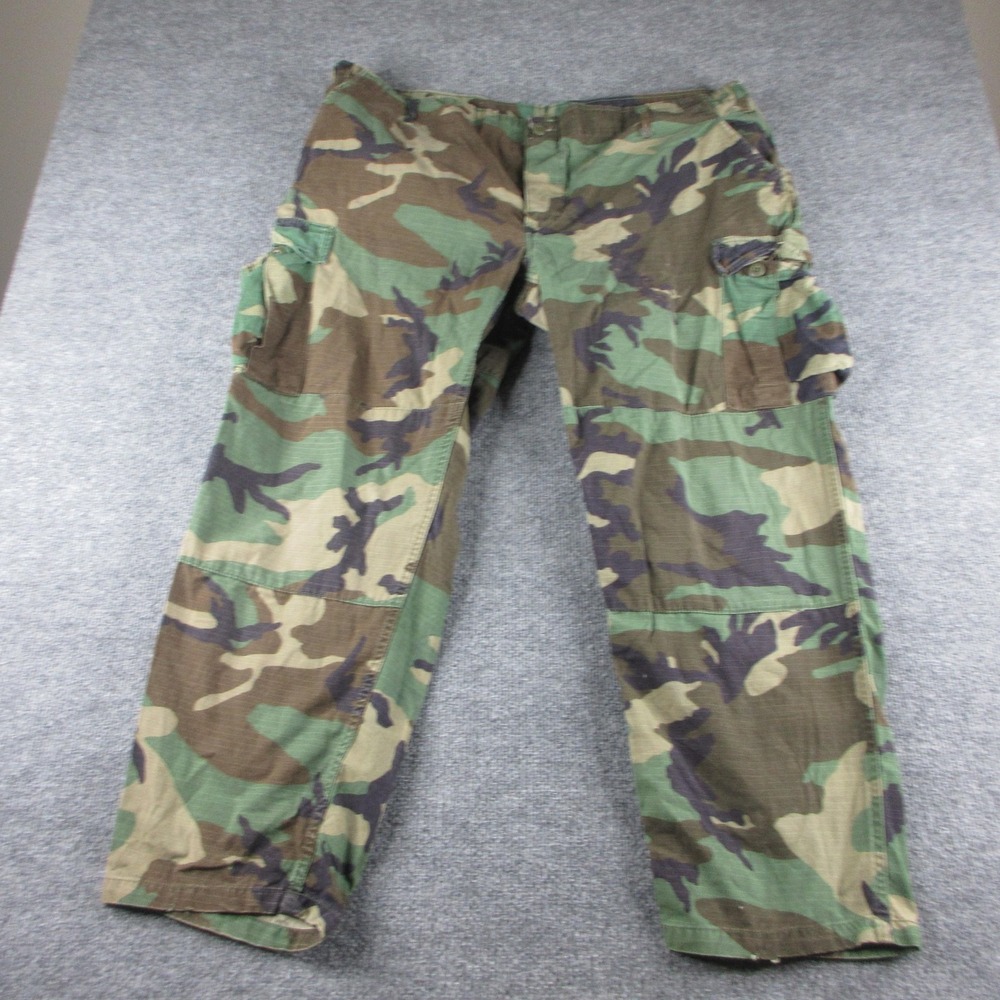 Woodland Camo Cargo Pants Mens 46x30 Green Army BDU Ripstop Military Combat